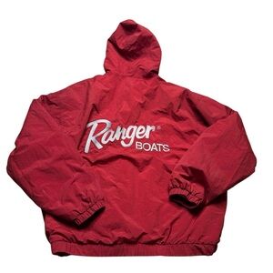 🚤 Ranger Boats Vintage Windbreaker ❤️ Red Embroidered Men’s XXL Hooded Jacket ⚡️